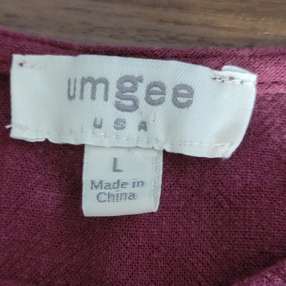 Umgee High Low Dress Large Maroon Linen Blend Fringed Hem Boho Lagenlook Peasant - Picture 2 of 10